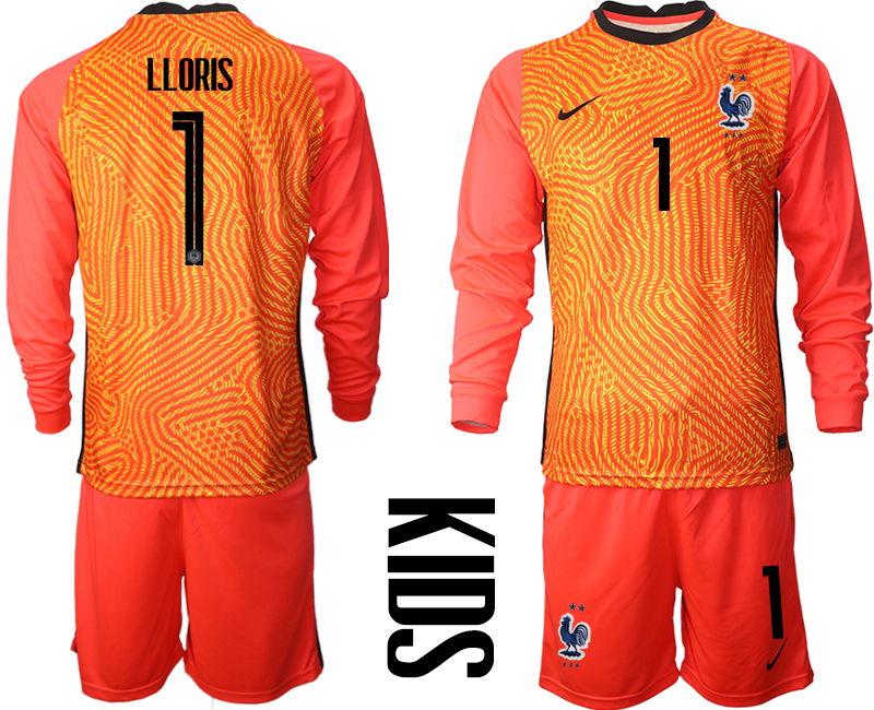 2021 France red goalkeeper long sleeve youth #1 soccer jerseys->youth soccer jersey->Youth Jersey